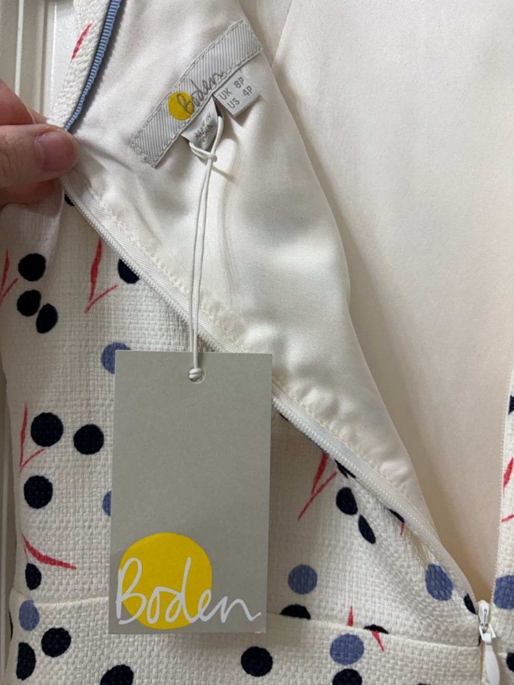 NWT Boden Martha Sleeveless Ivory Polka Dot Sheath Dress - Picture 8 of 8